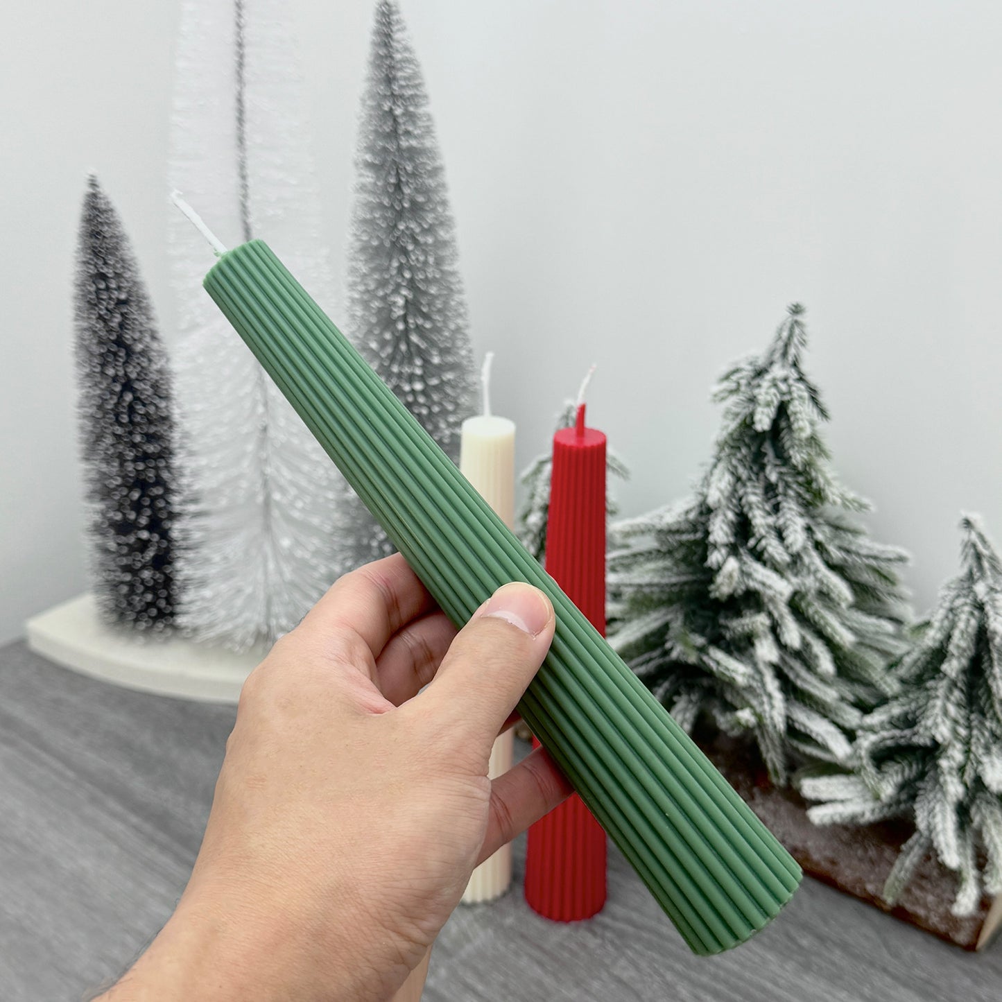 Colourful Christmas Candles - Freestanding Christmas Pillar Candles - Ribbed Taper Candles