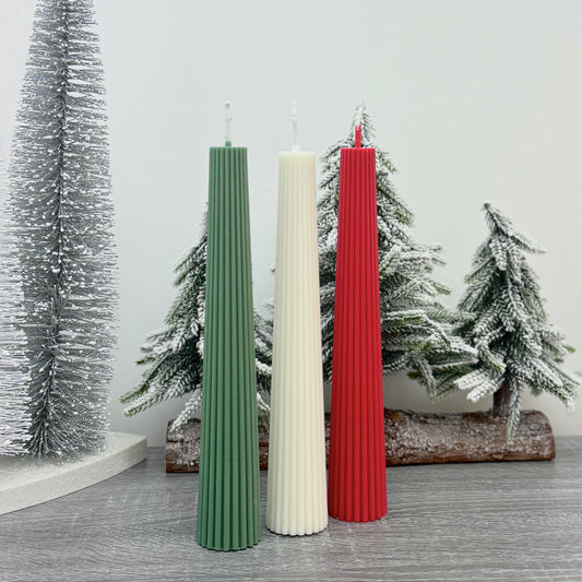 Colourful Christmas Candles - Freestanding Christmas Pillar Candles - Ribbed Taper Candles