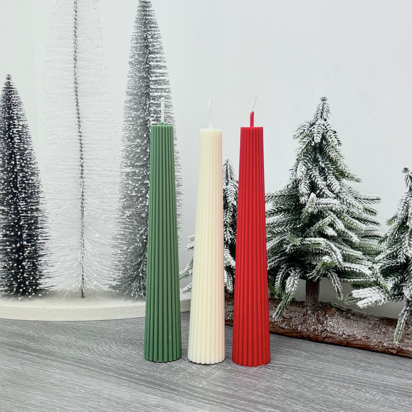 Colourful Christmas Candles - Freestanding Christmas Pillar Candles - Ribbed Taper Candles