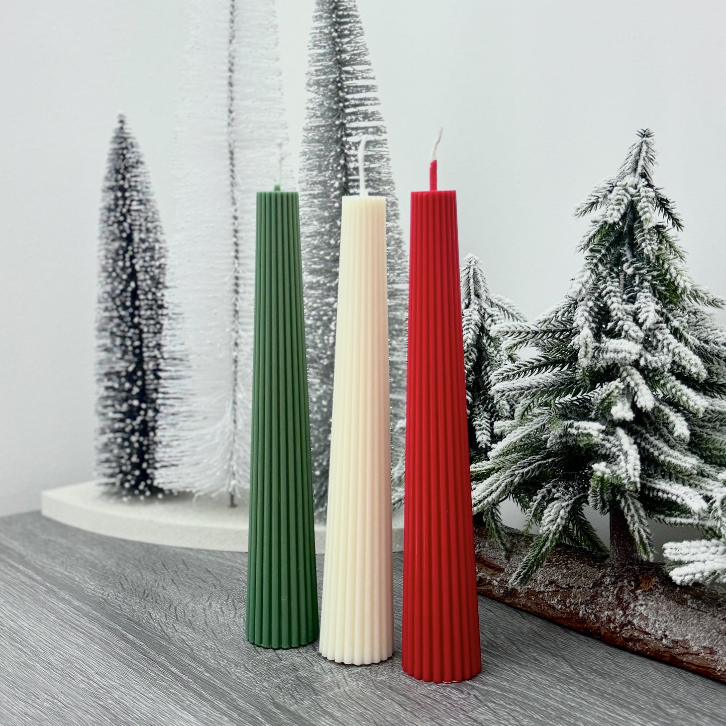 Colourful Christmas Candles - Freestanding Christmas Pillar Candles - Ribbed Taper Candles