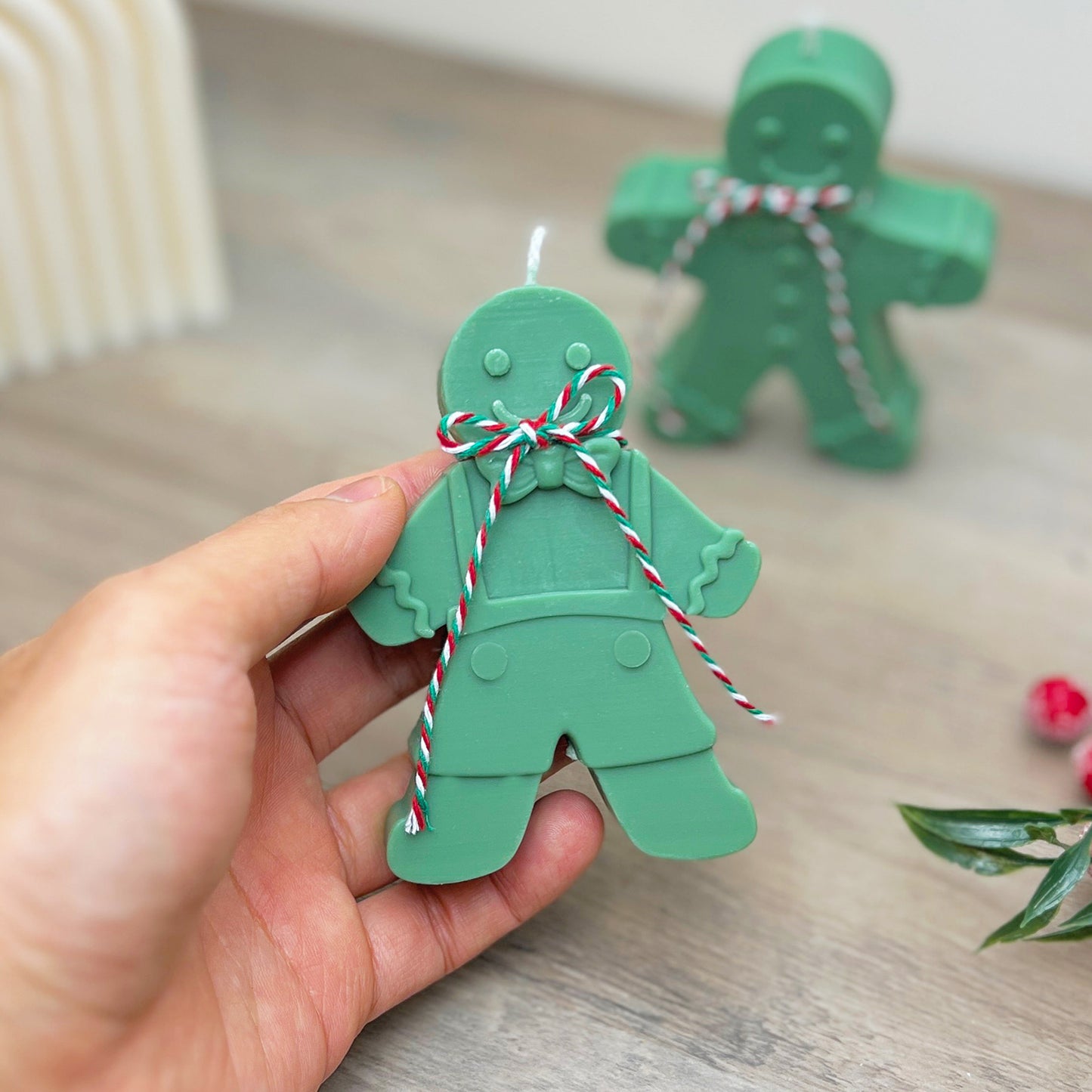 Green Christmas Gingerbread Candles - Festive Gingerbread Man Candle