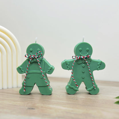 Green Christmas Gingerbread Candles - Festive Gingerbread Man Candle