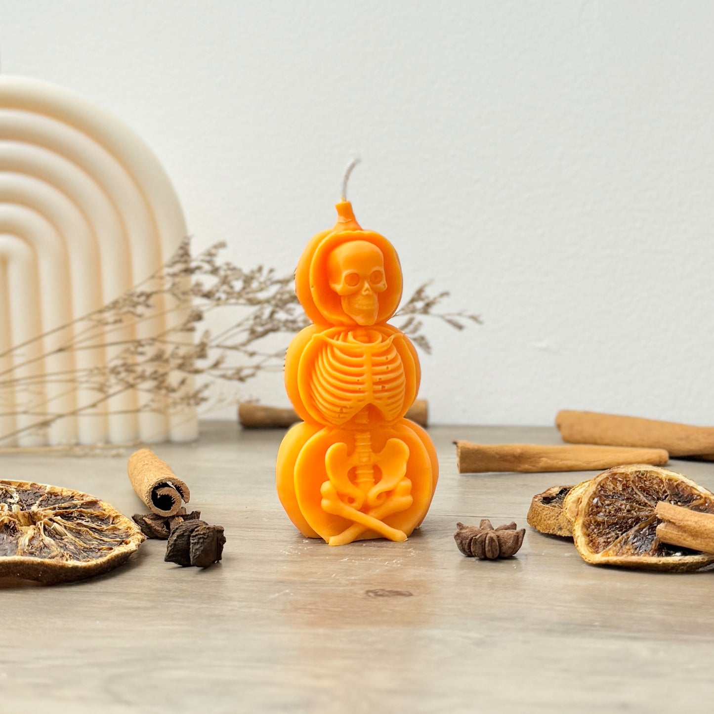 Halloween Skeleton Candle - Orange Pumpkin Candle - Halloween Decoration