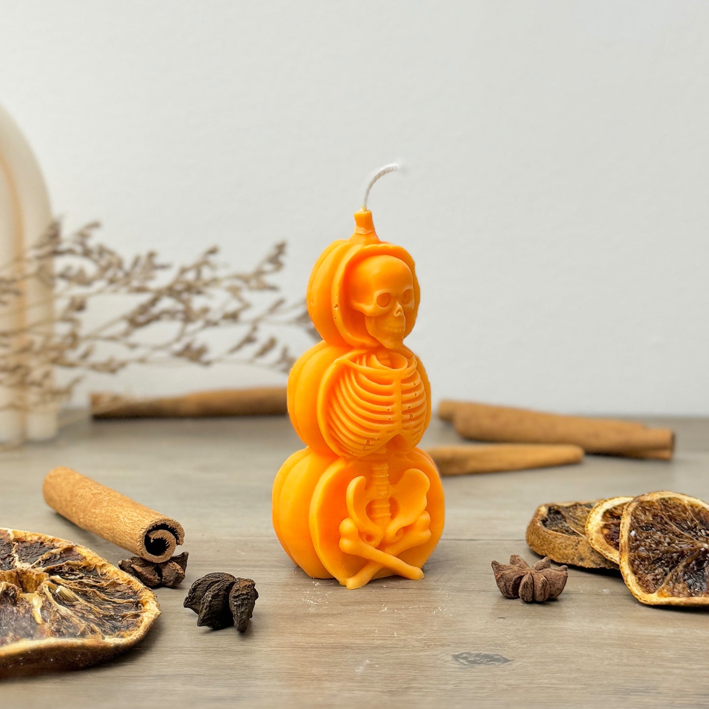 Halloween Skeleton Candle - Orange Pumpkin Candle - Halloween Decoration