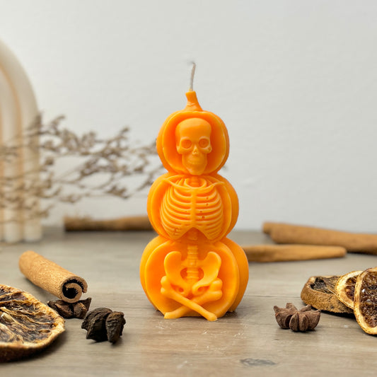 Halloween Skeleton Candle - Orange Pumpkin Candle - Halloween Decoration