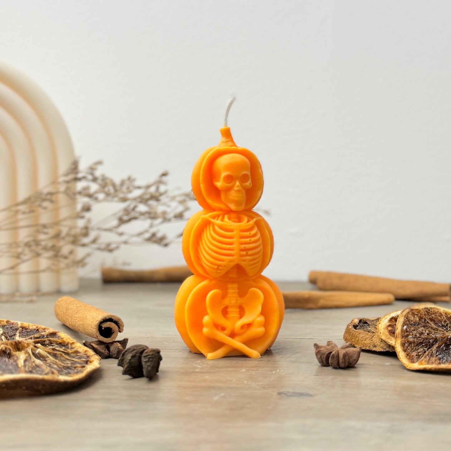 Halloween Skeleton Candle - Orange Pumpkin Candle - Halloween Decoration