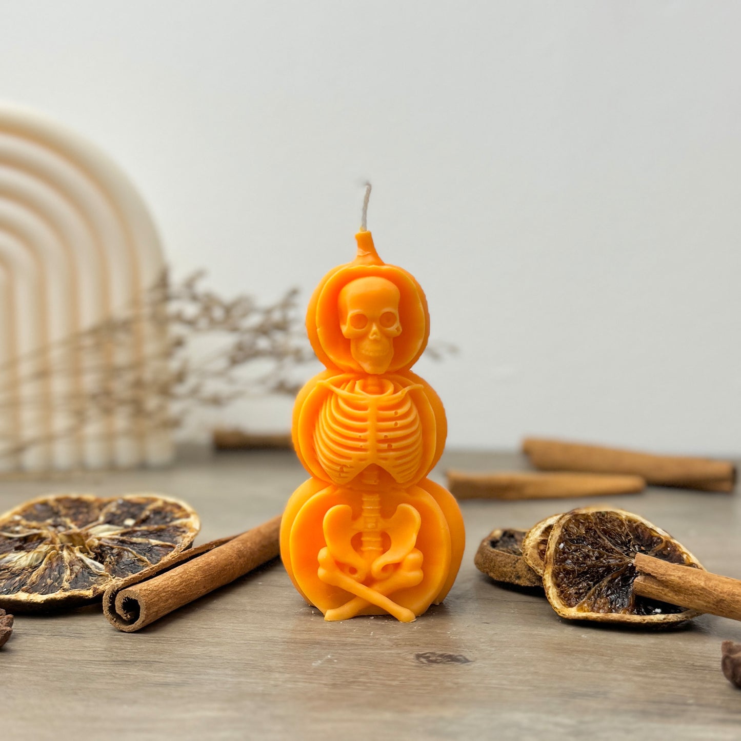 Halloween Skeleton Candle - Orange Pumpkin Candle - Halloween Decoration