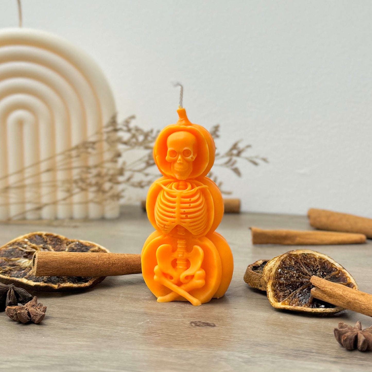 Halloween Skeleton Candle - Orange Pumpkin Candle - Halloween Decoration