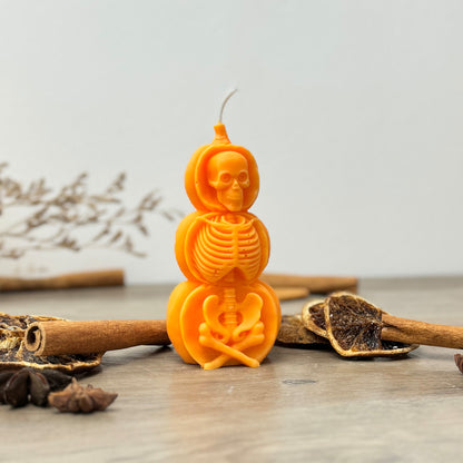 Halloween Skeleton Candle - Orange Pumpkin Candle - Halloween Decoration