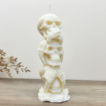 Stacked Skull Pillar Candles - White Skeleton Halloween Decoration Candle