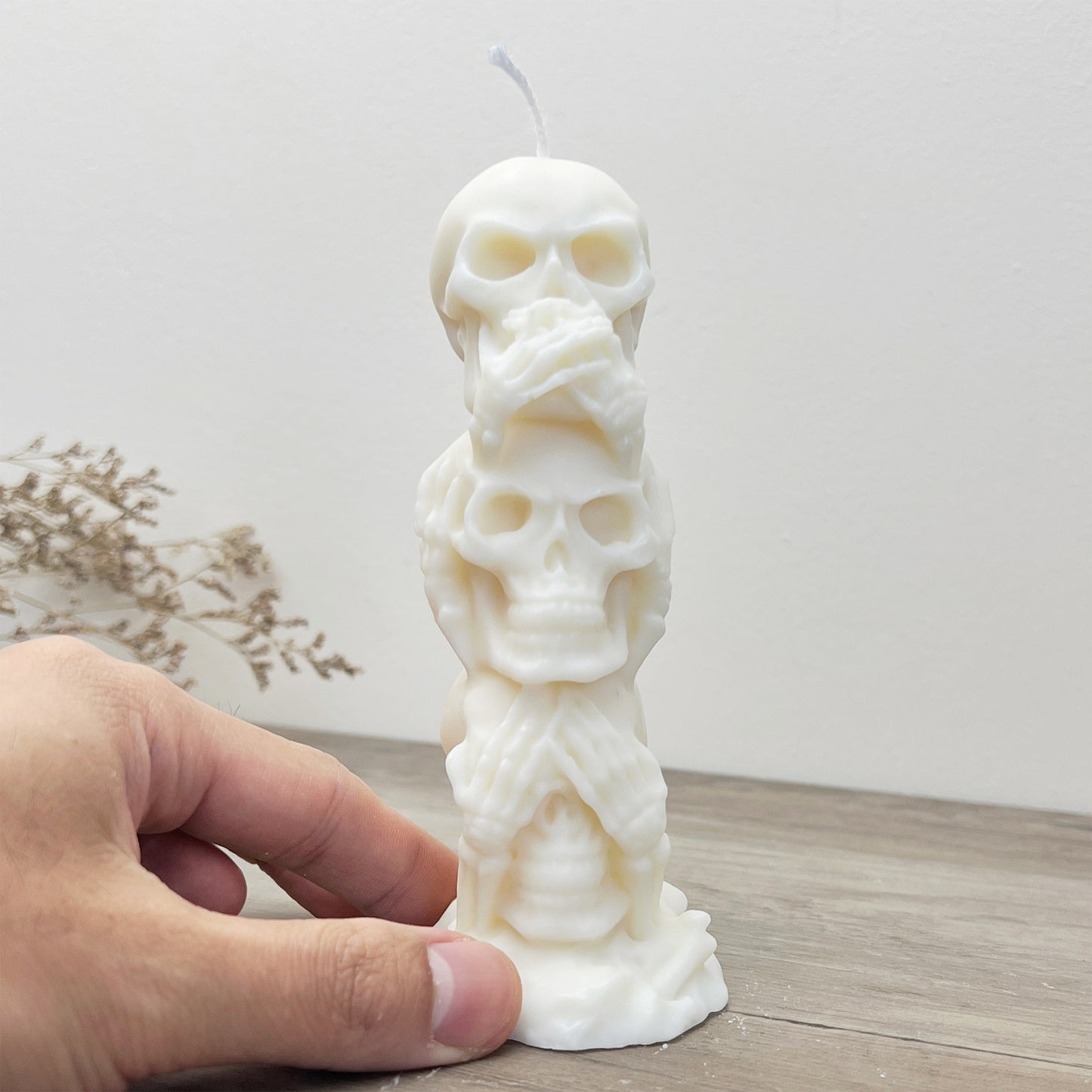 Stacked Skull Pillar Candles - White Skeleton Halloween Decoration Candle