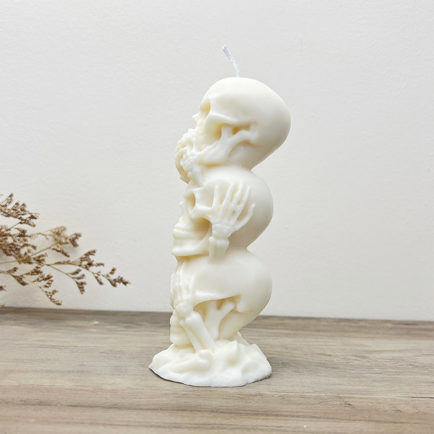 Stacked Skull Pillar Candles - White Skeleton Halloween Decoration Candle