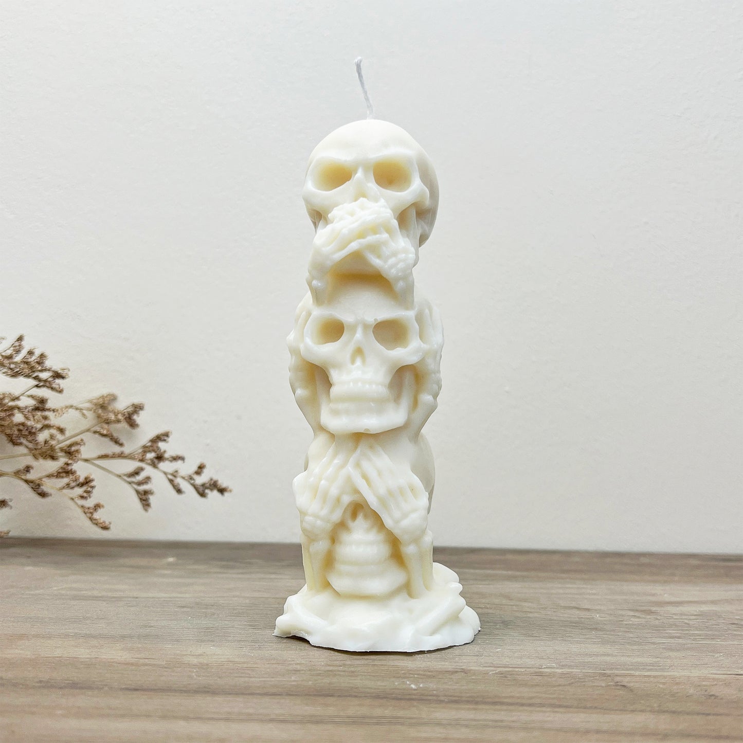 Stacked Skull Pillar Candles - White Skeleton Halloween Decoration Candle