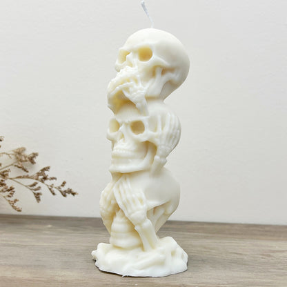 Stacked Skull Pillar Candles - White Skeleton Halloween Decoration Candle