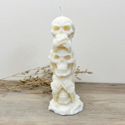 Stacked Skull Pillar Candles - White Skeleton Halloween Decoration Candle