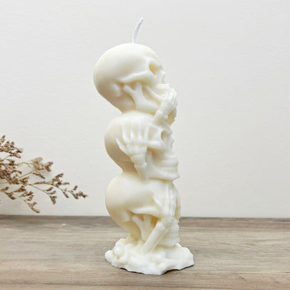 Stacked Skull Pillar Candles - White Skeleton Halloween Decoration Candle