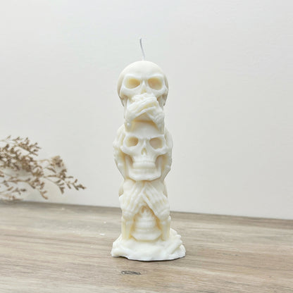 Stacked Skull Pillar Candles - White Skeleton Halloween Decoration Candle