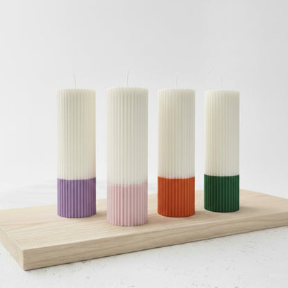 Ombre Pillar Candle - Two Tone Pillar Candle - Ribbed Aesthetic Candles