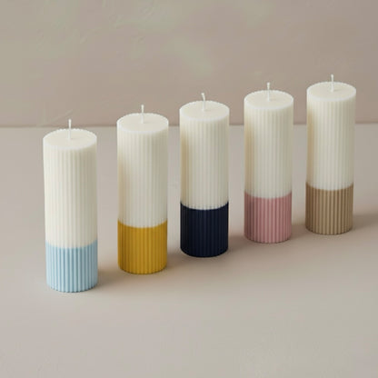 Ombre Pillar Candle - Two Tone Pillar Candle - Ribbed Aesthetic Candles
