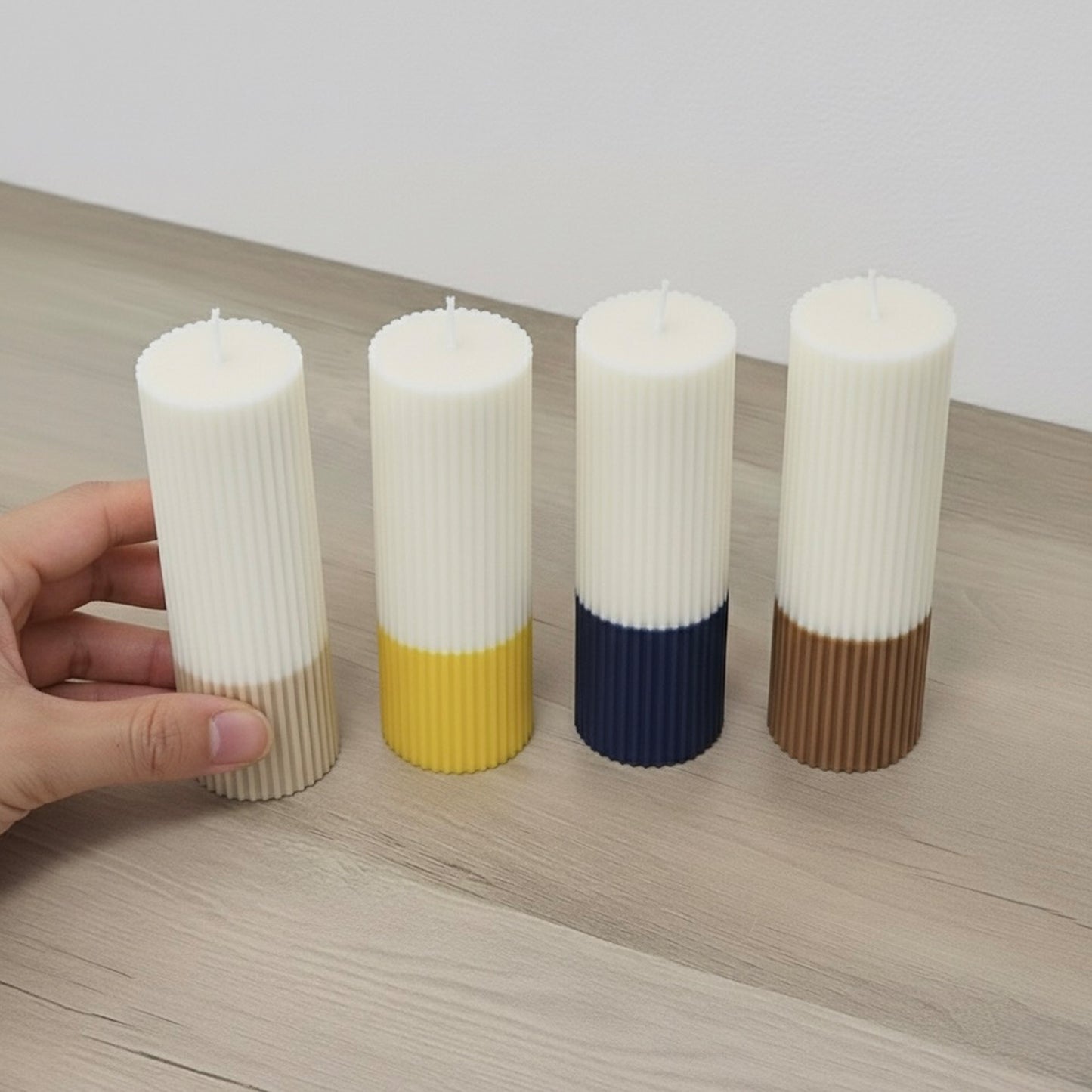 Ombre Pillar Candle - Two Tone Pillar Candle - Ribbed Aesthetic Candles