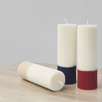 Ombre Pillar Candle - Two Tone Pillar Candle - Ribbed Aesthetic Candles