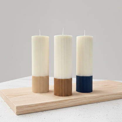 Ombre Pillar Candle - Two Tone Pillar Candle - Ribbed Aesthetic Candles
