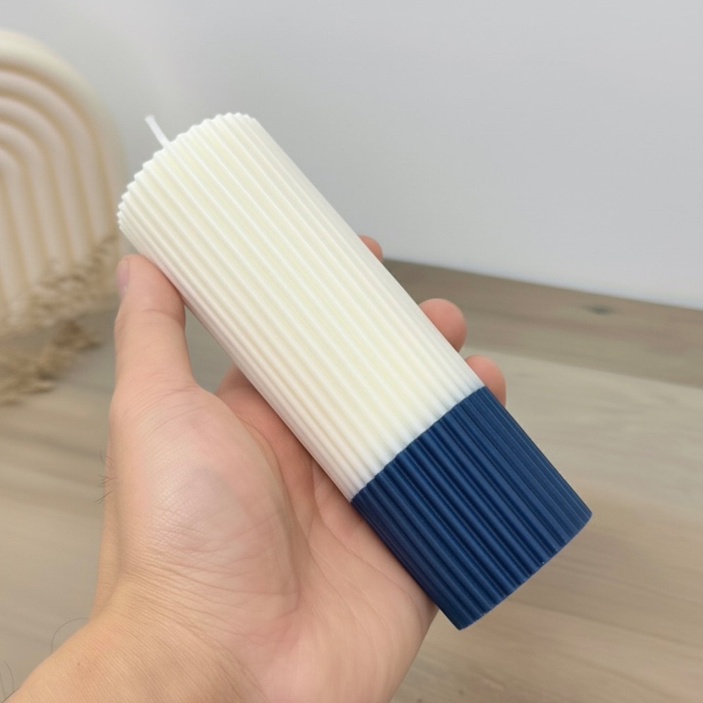 Ombre Pillar Candle - Two Tone Pillar Candle - Ribbed Aesthetic Candles