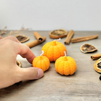 Orange Autumn Pumpkin Tea Light Candles Set of 3 - Autumn Candles - Autumn Decor