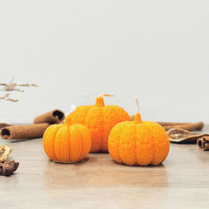 Orange Autumn Pumpkin Tea Light Candles Set of 3 - Autumn Candles - Autumn Decor