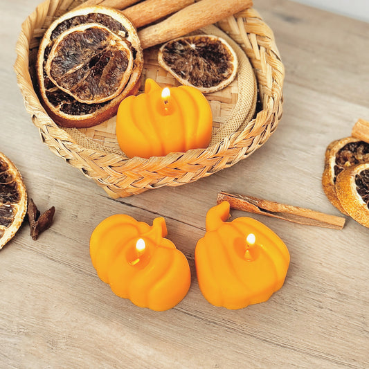 Orange Pumpkin Tea Light Candle Set - Autumn Candles - Halloween Decoration - Spiced Pumpkin