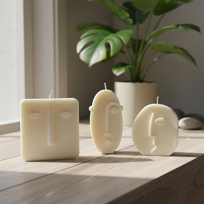 Tall Oval Shape Pillar Candle - Decorative Face Candles - Moai Face Shape Candle