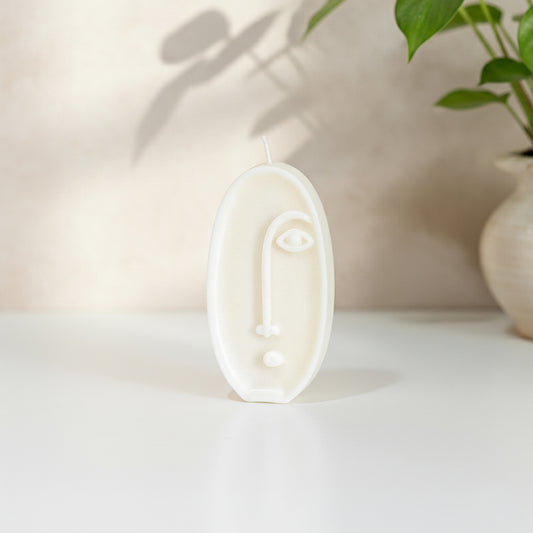 Tall Oval Shape Pillar Candle - Decorative Face Candles - Moai Face Shape Candle