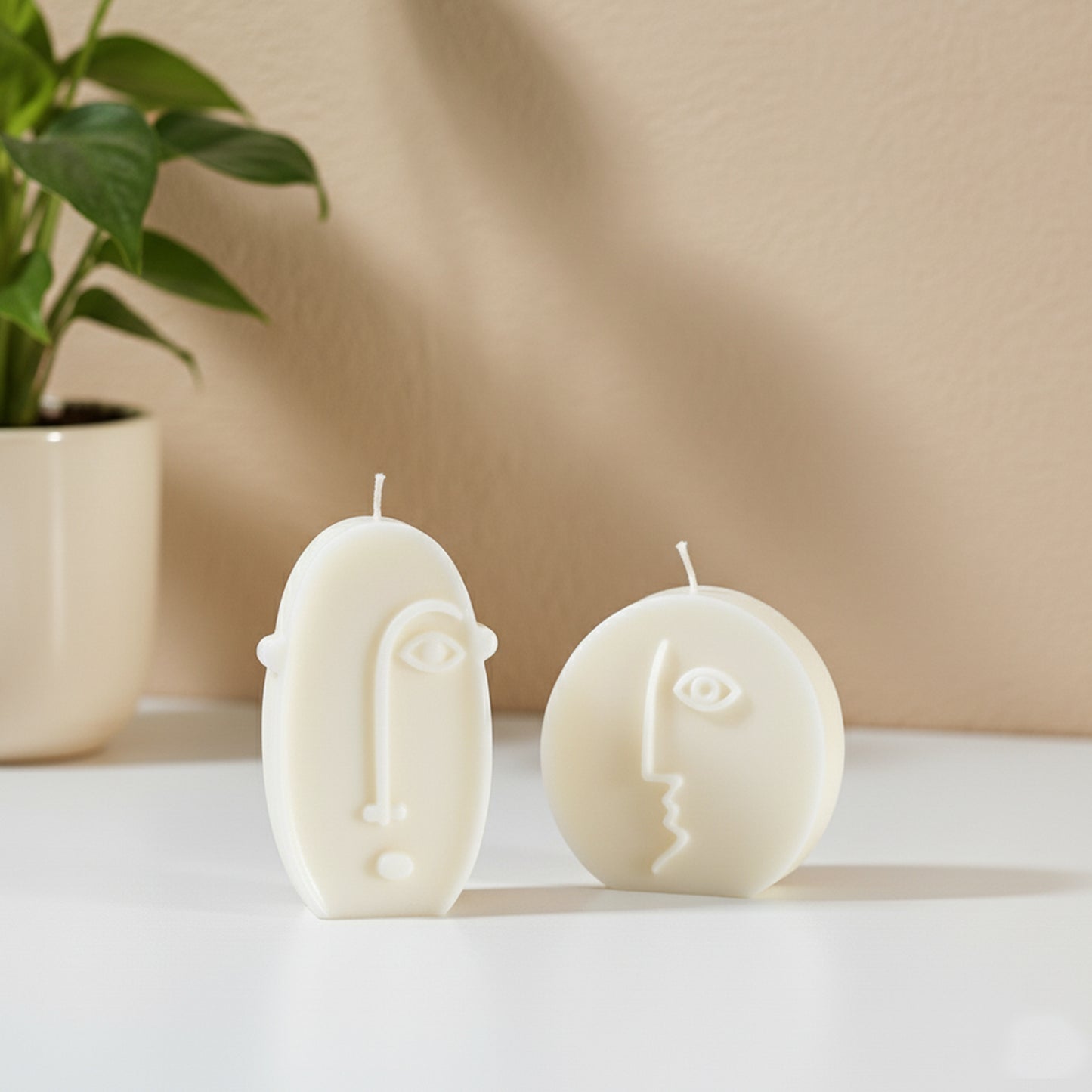 Tall Oval Shape Pillar Candle - Decorative Face Candles - Moai Face Shape Candle