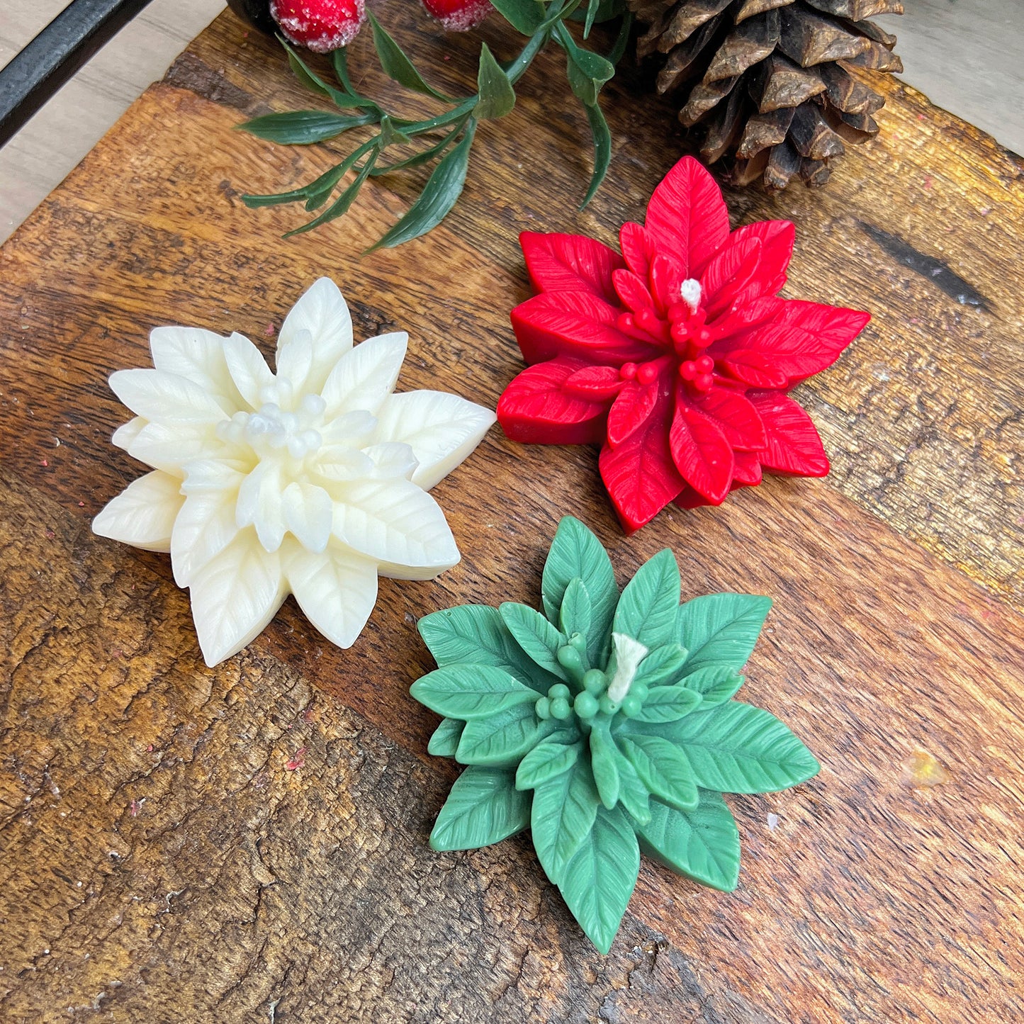 Christmas Poinsettia Tealight Candles - Christmas Flower Candle Gift Set