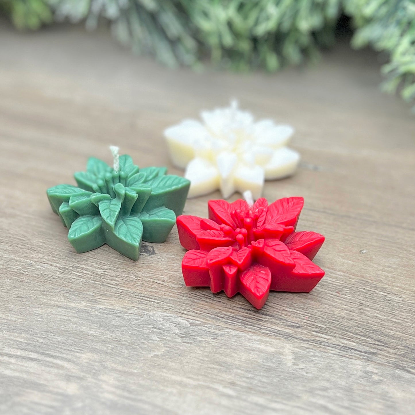 Christmas Poinsettia Tealight Candles - Christmas Flower Candle Gift Set