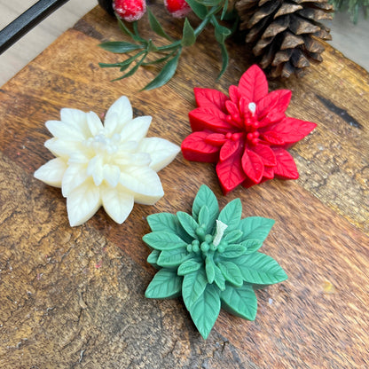 Christmas Poinsettia Tealight Candles - Christmas Flower Candle Gift Set