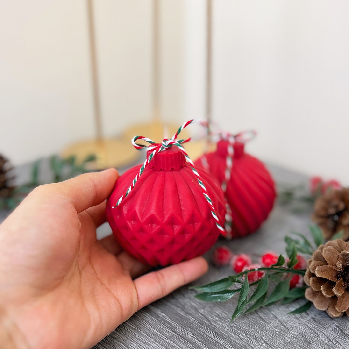 Christmas Bauble Candle - Red Christmas Candles - Festive Decorations