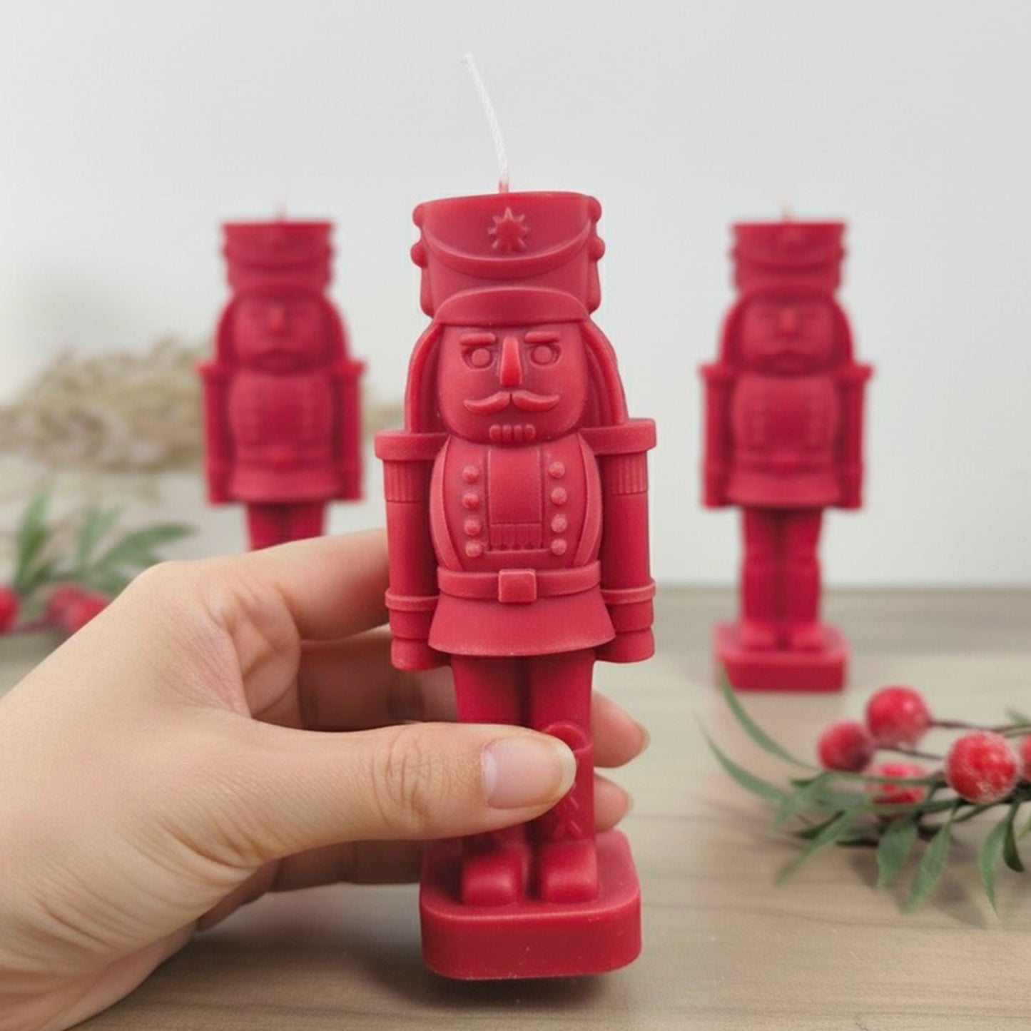 Festive Red Nutcracker Candle – Christmas Soldier Decoration