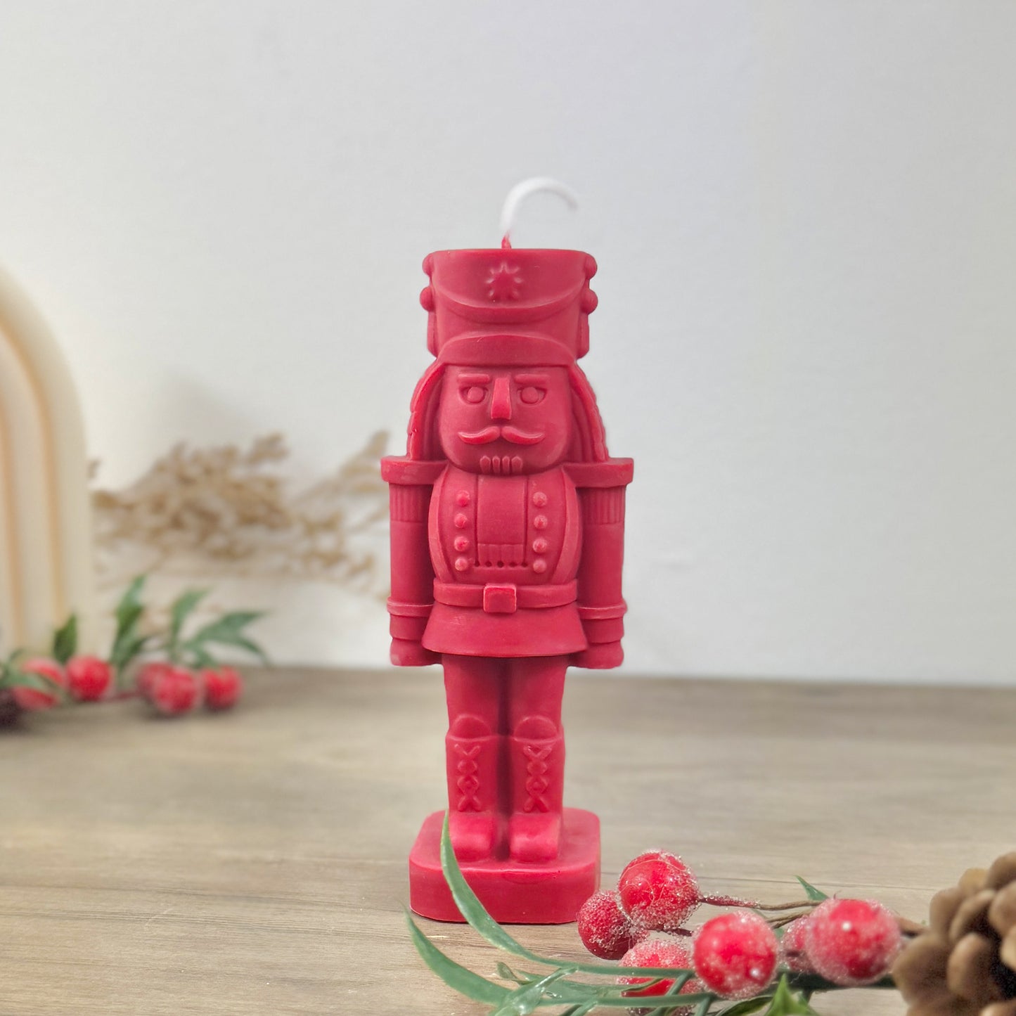 Festive Red Nutcracker Candle – Christmas Soldier Decoration