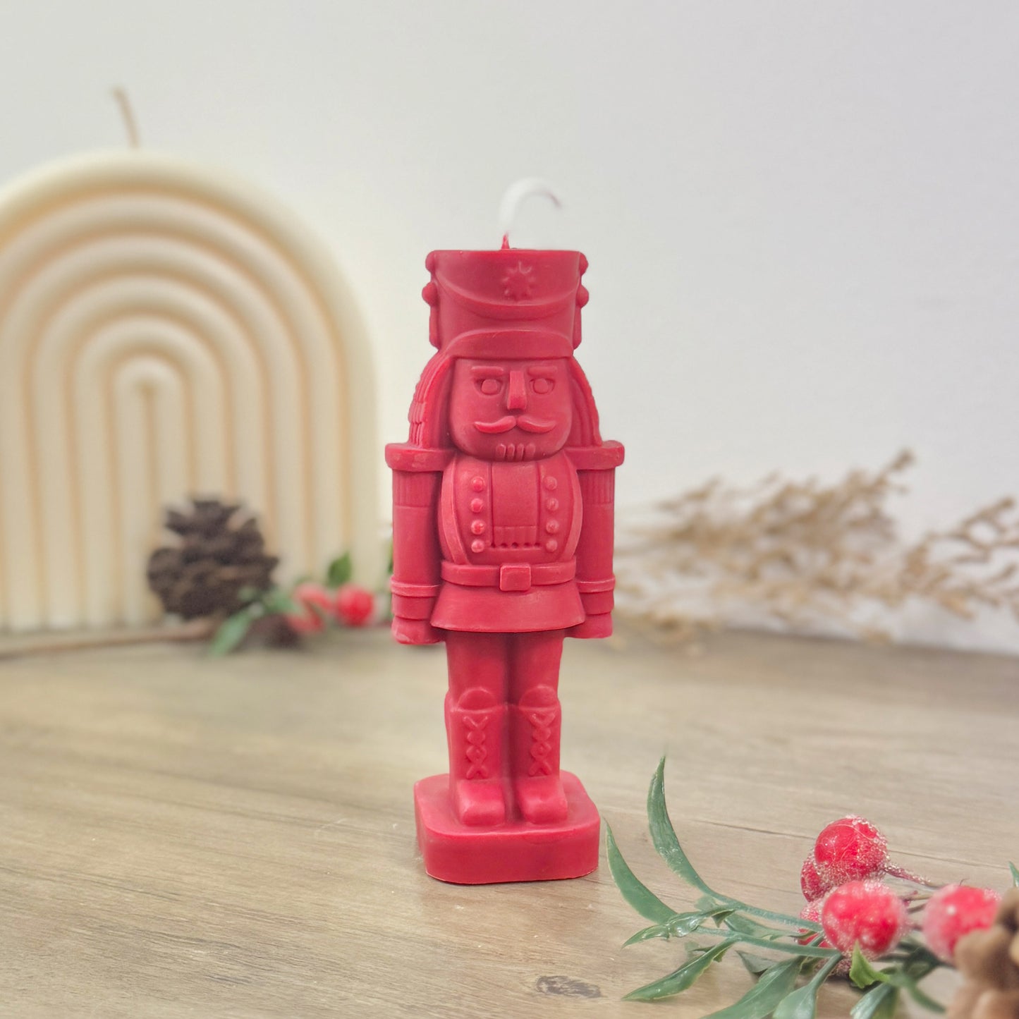 Festive Red Nutcracker Candle – Christmas Soldier Decoration