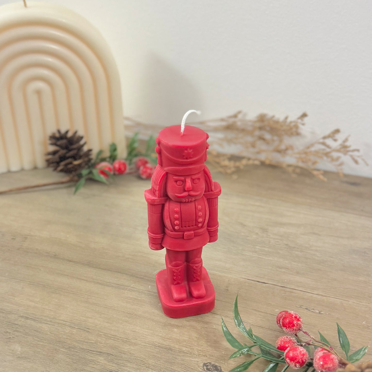 Festive Red Nutcracker Candle – Christmas Soldier Decoration