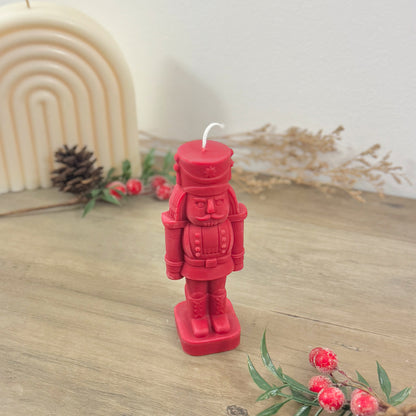 Festive Red Nutcracker Candle – Christmas Soldier Decoration