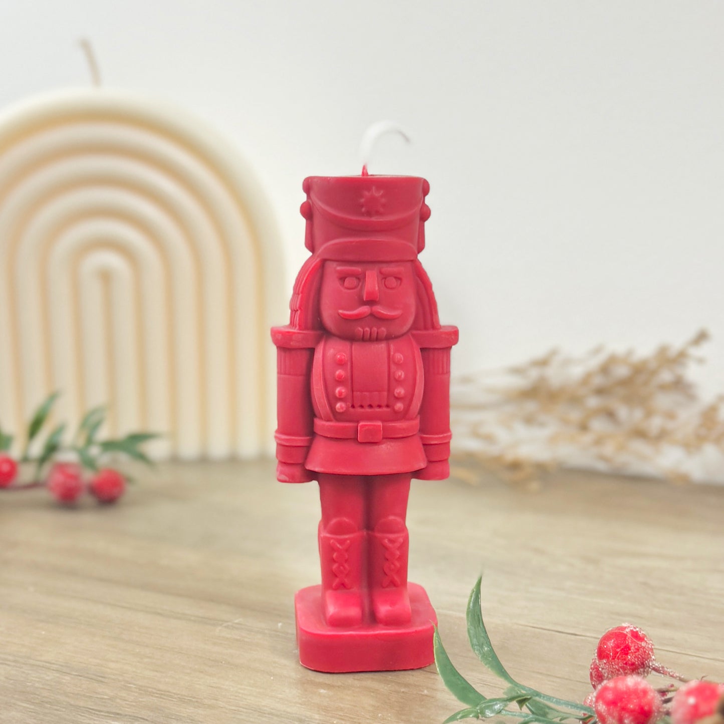 Festive Red Nutcracker Candle – Christmas Soldier Decoration