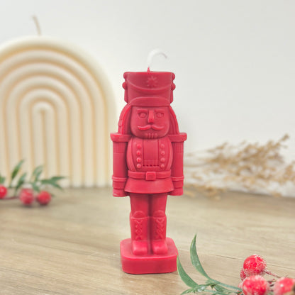 Festive Red Nutcracker Candle – Christmas Soldier Decoration