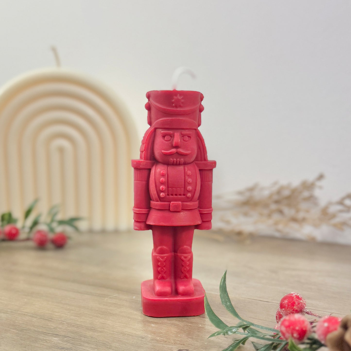 Festive Red Nutcracker Candle – Christmas Soldier Decoration