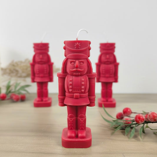 Festive Red Nutcracker Candle – Christmas Soldier Decoration