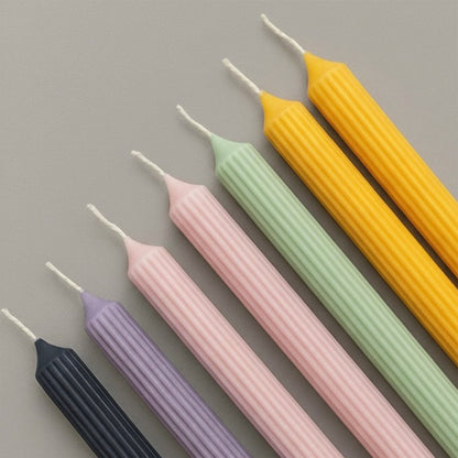 Ribbed Colourful Candlesticks - Soy Wax Taper Candles - Dinner Candles