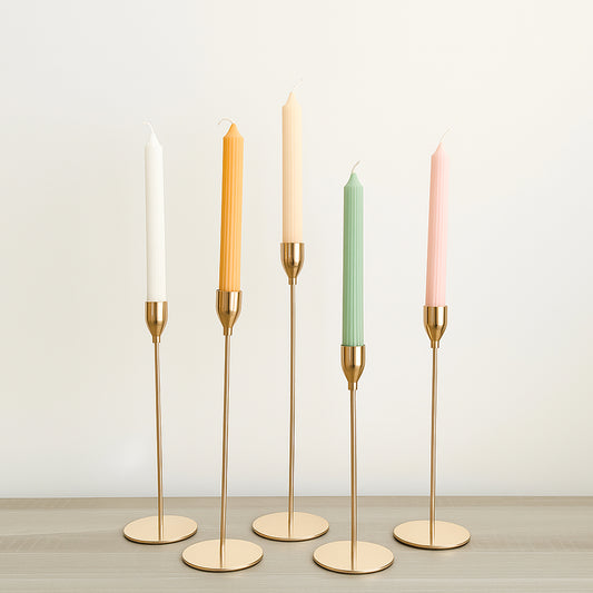 Ribbed Colourful Candlesticks - Soy Wax Taper Candles - Dinner Candles