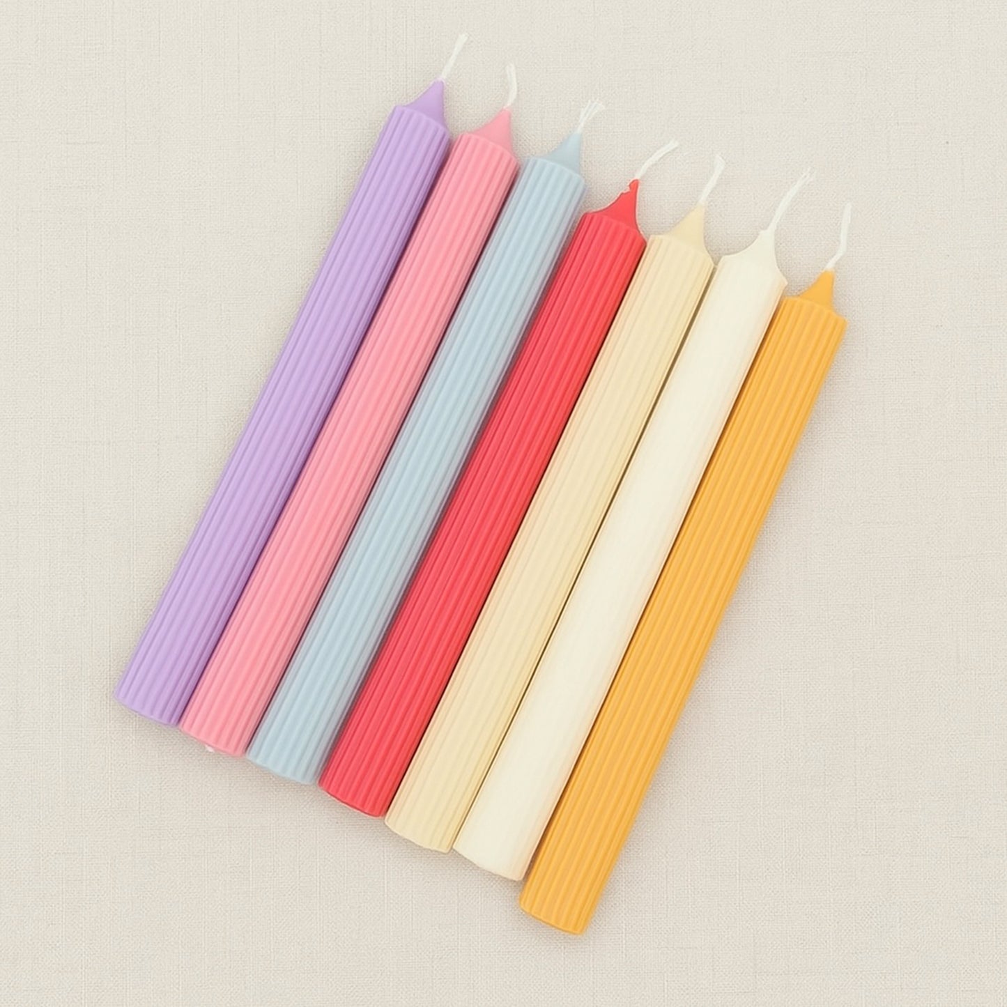 Ribbed Colourful Candlesticks - Soy Wax Taper Candles - Dinner Candles
