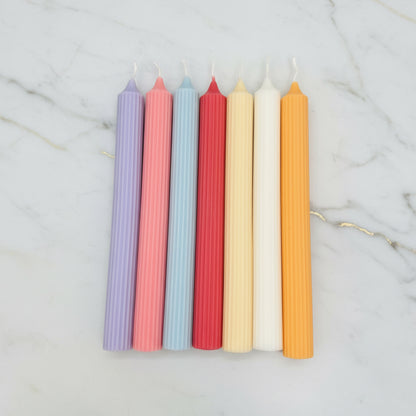 Ribbed Colourful Candlesticks - Soy Wax Taper Candles - Dinner Candles